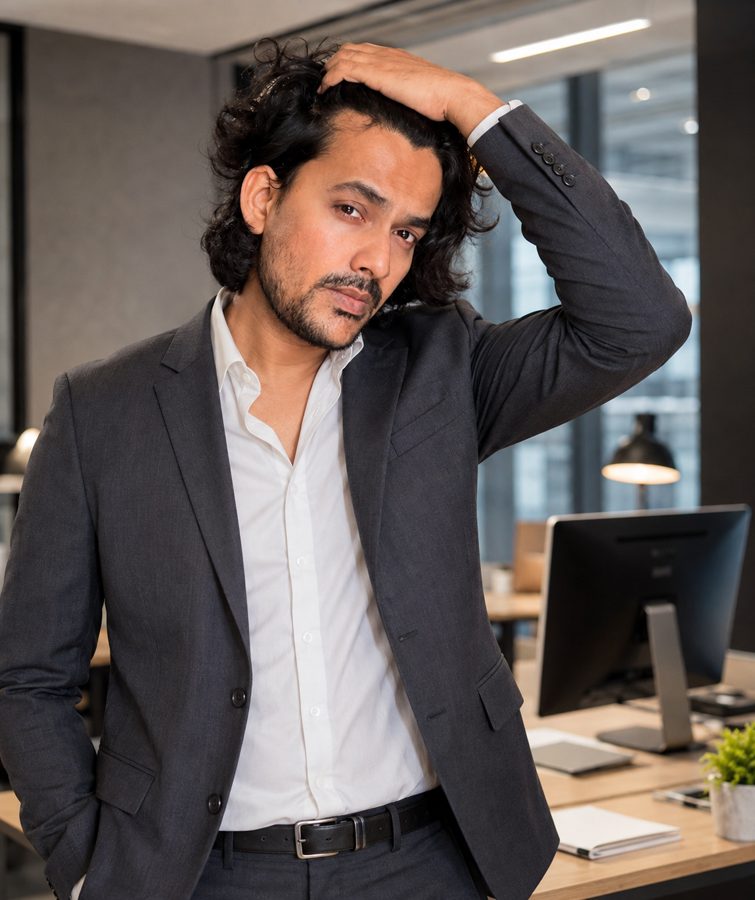 Portrait of Ashhar Shams in an office